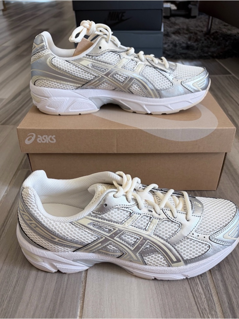 Women's ASICS GEL-1130 Casual Shoes - Cream Pure Silver 1202A164-107 - Picture 3 of 9